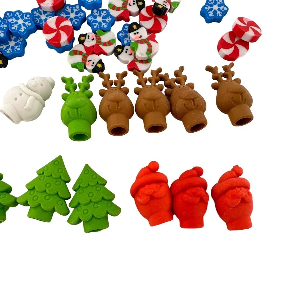 Holiday Pencil Top Erasers Christmas Trees Santa Reindeer Snowmen‎ 119 Pieces